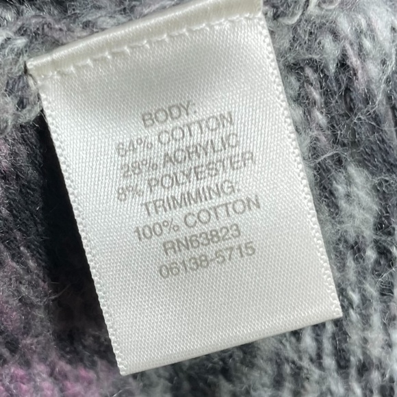 Cotton Blend Fair Isle Cardigan L Vintage VTG Ombre Collared Sweater Purple Gray - Picture 13 of 13